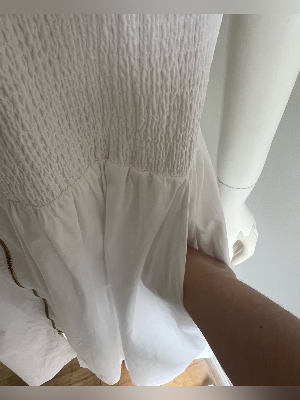 Anthropologie Tommie Cap Sleeve Smocked Zip Front Midi Shirt Dress White Size M - Picture 8 of 13